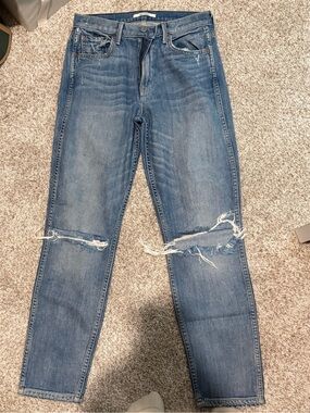 GRLFRND high rise Straight Distressed Light Blue Jeans